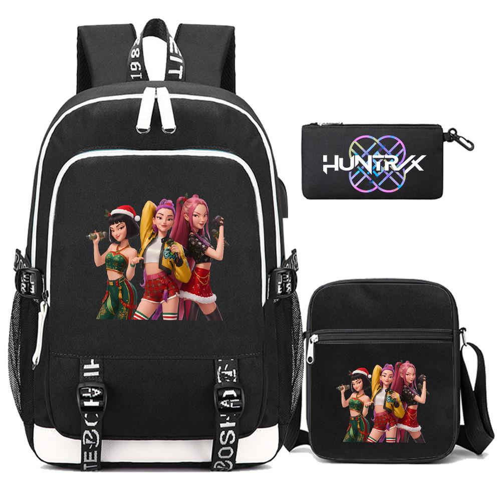 3Pcs/set Anime Kpop Demon Hunters Printed Backpack with Shoulder Bag Pencil Case for Teenager Girl Boy Bookbag Large Capacity Waterproof Travel Bag
