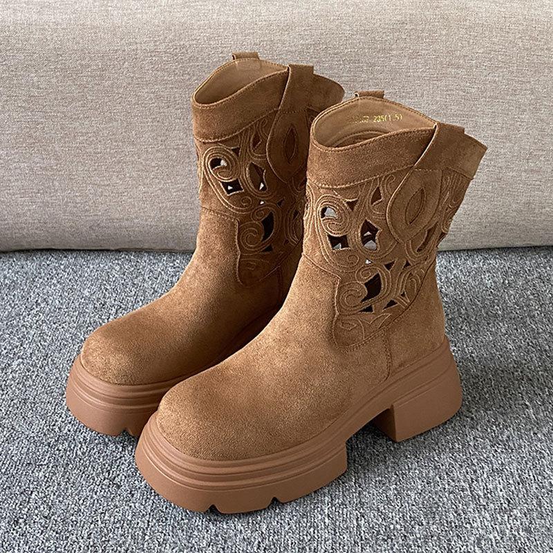 

Thick-soled heightening Martin boots women s new summer thin brown Maillard boots western cowboy short boots 40 коричневый