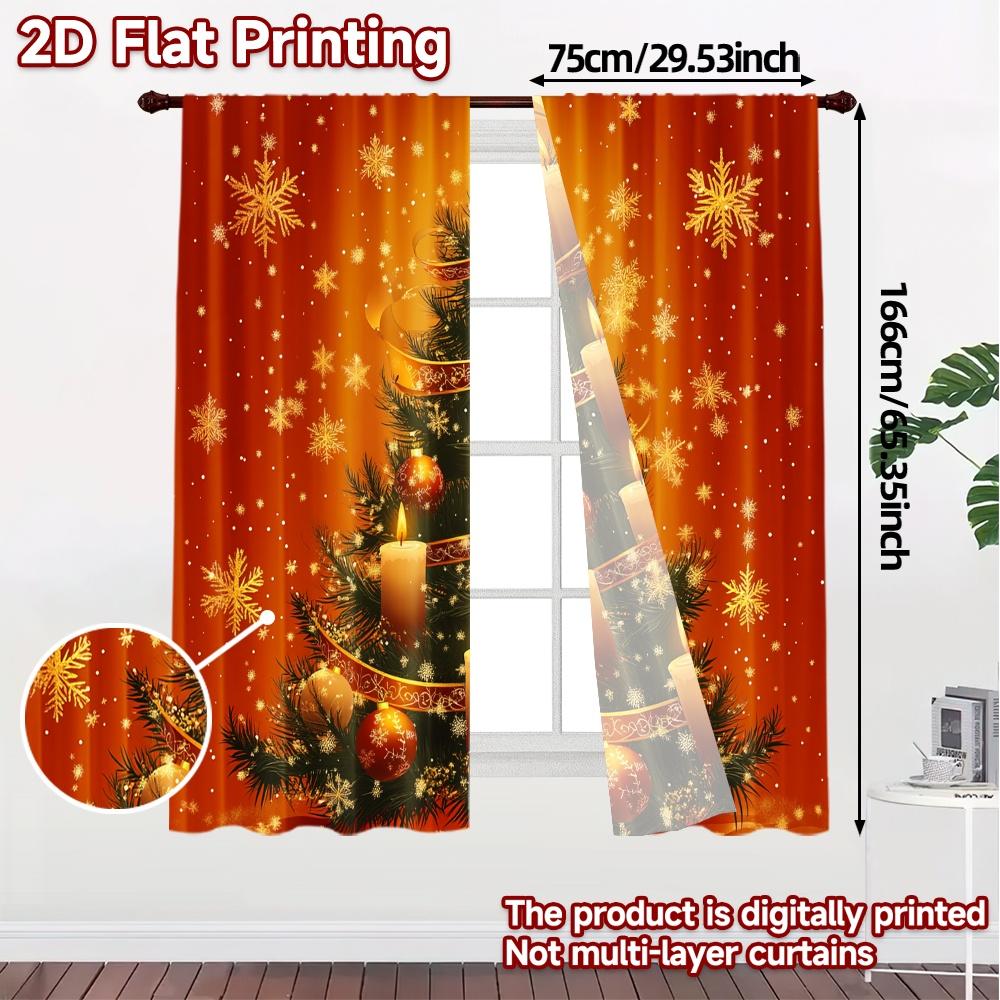 2pcs,Curtains Christmas Tree Candles Ornaments Minimalist Popular Curtains Fabric Curtains Decorations Outdoor Perfect for