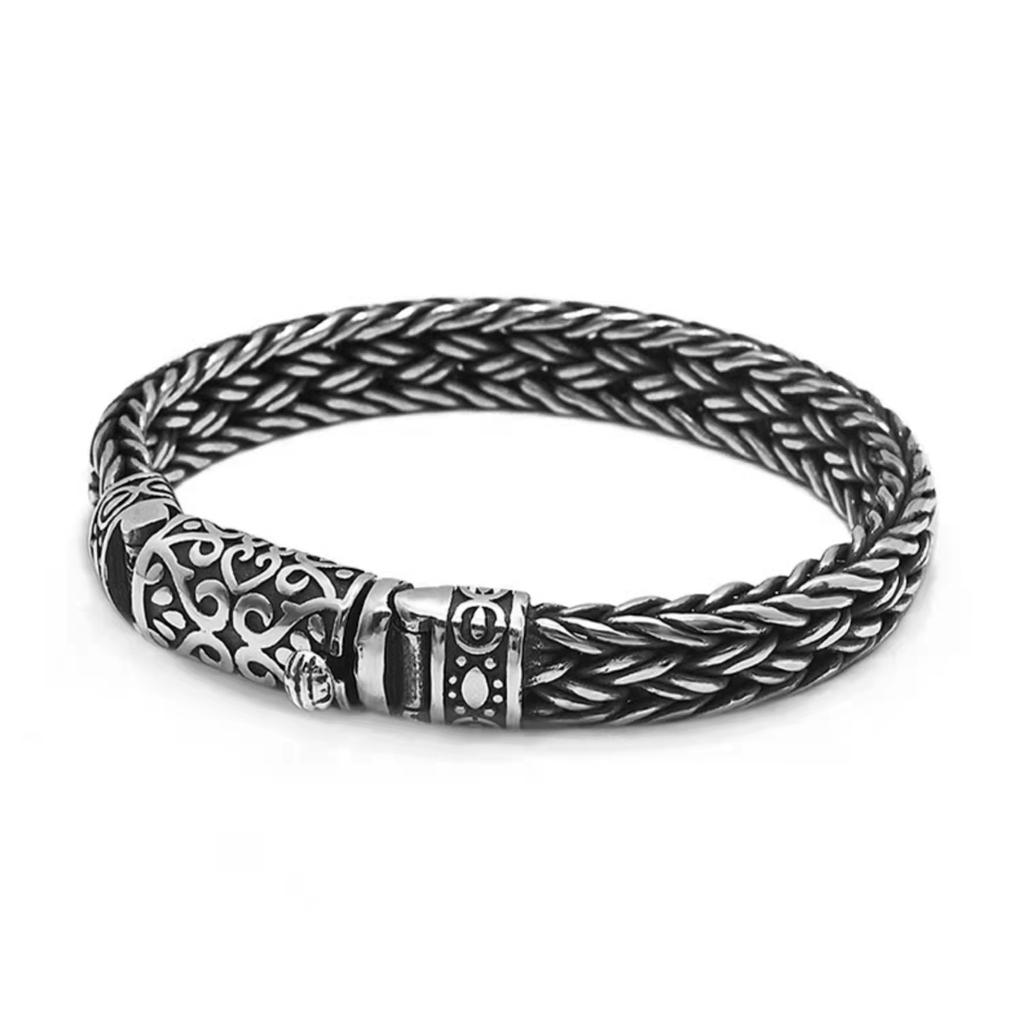 Silver Color Seiko Men Bracelet Creative Pure Woven Retro Trend Transfer Personality Thick Domineering Curved Buckle Jewelry 