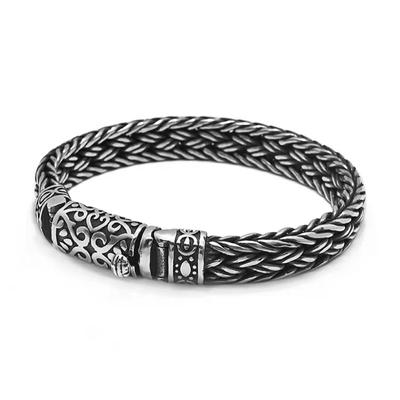 Braccialetto da uomo Seiko color argento creativo puro intrecciato retrò tendenza trasferimento personalità spessa dominante fibbia curva gioielli 