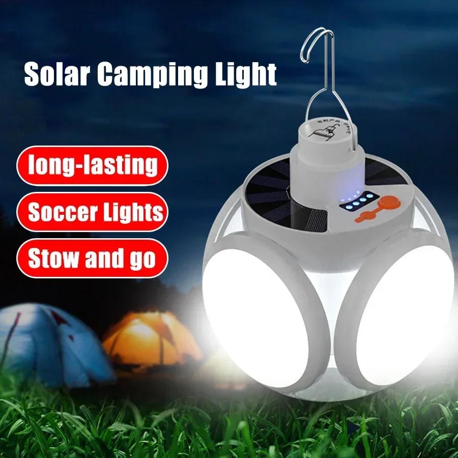 Lampe de football pliante solaire rechargeable LED Lampe ampoule Camping extérieur Stand de marché nocturne Panne de courant Éclairage d'urgence Torche