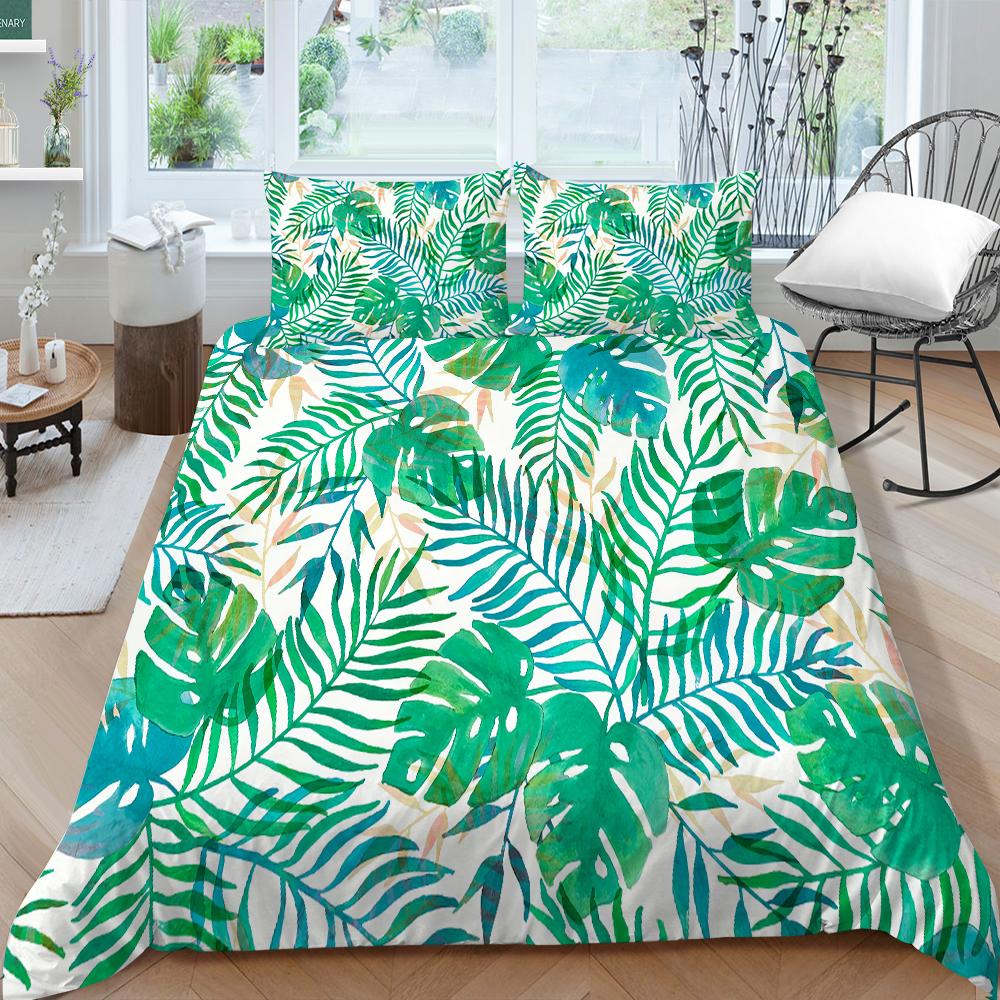 Rodinné povlečení Jednolůžko Jednolůžko v plné velikosti Rostlinný tisk Série Povlečení Vzor listů Povlak na polštář a povlak na přikrývku Pratelná domácí dekorace