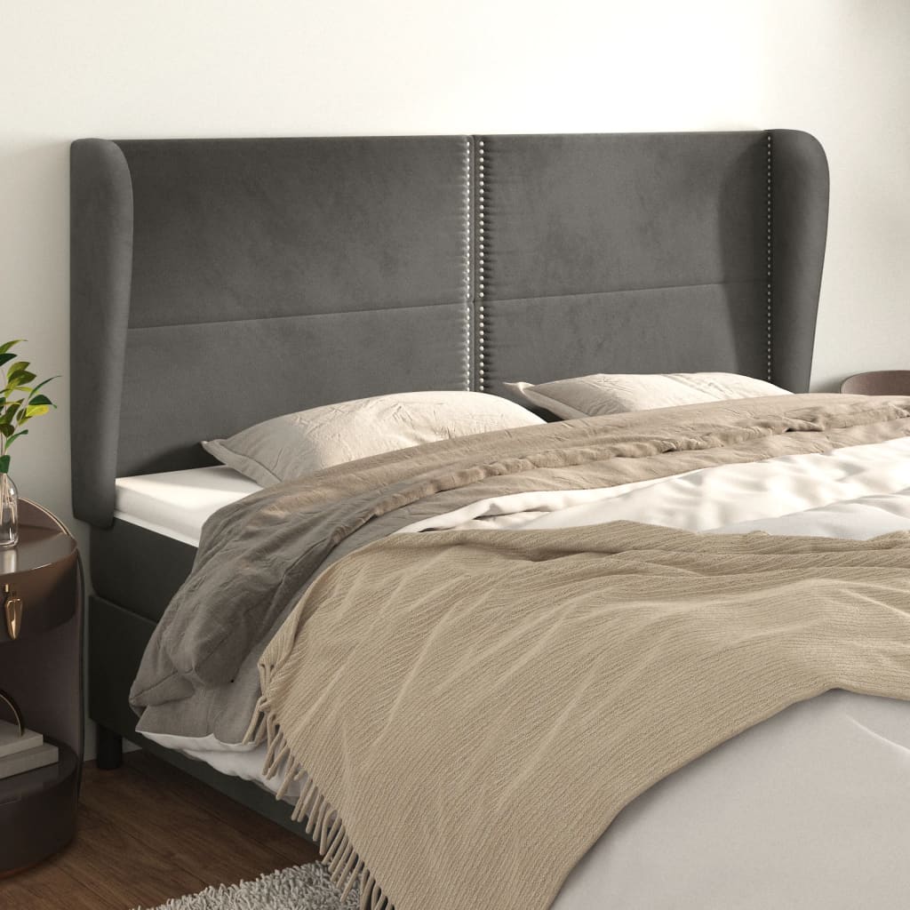 Vidaxl Wingback Headboard, Dark Gray, 183X23X118/128 Cm, Velvet