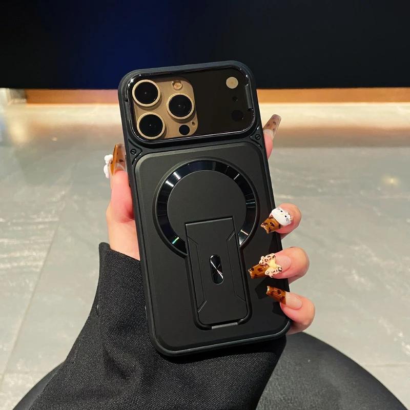 For Magnetic Case For For Iphone 17 16 1 14 13 12 Pro Max Fold Bracket Transparent Lens Protection Armor Shockproof Cover