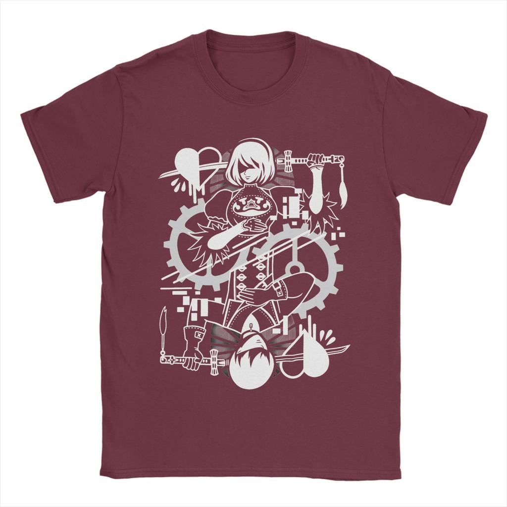 YoRHa 2B Anime Game Fans Art T Shirt Unisexs Pure Cotton Novelty TShirts Crewneck Tees Short Sleeve Tops Plus Size