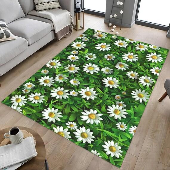 Colourful Daisy Wild Plant 3D Carpet Rug for Home Living Room Bedroom Sofa Doormat Decor,kids Play Area Rug Non-slip Floor Mat