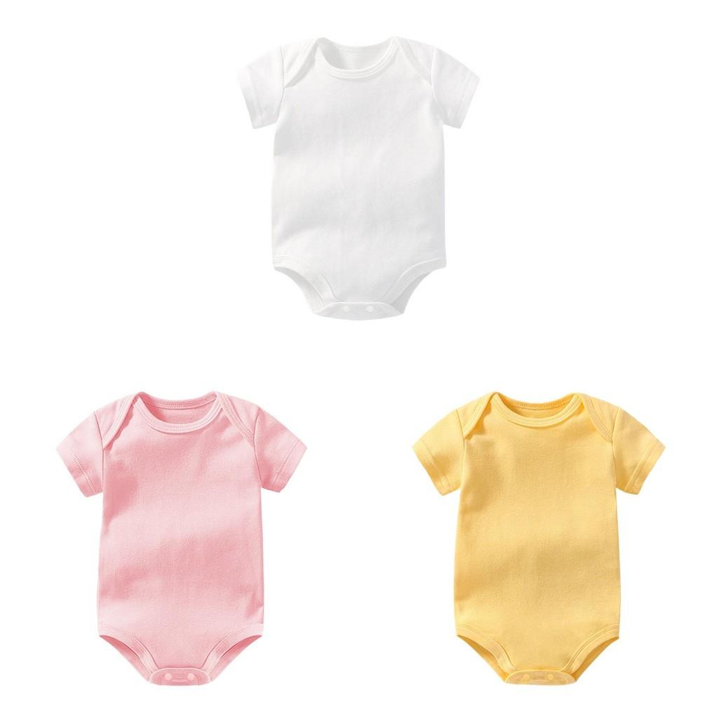 Einfarbiger Baby-Kurzarm-Strampler aus weichem Baumwollstoff für Kleinkinder zum Spielen