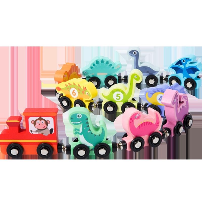 Magnetic Dinosaur Theme Wood Train Set Educational Toy For Early Learning And Hand Eye Coordination For Children