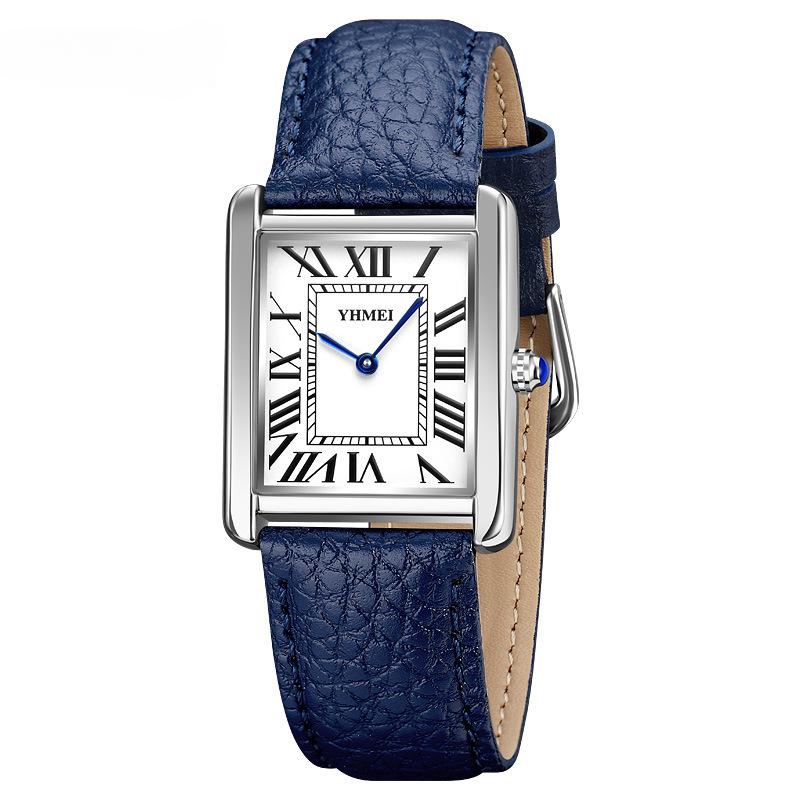 

1 шт. Кварцевые часы с римскими цифрами для мужчин и женщин, ремешок из нержавеющей стали и кожи, водонепроницаемость до 10 м.