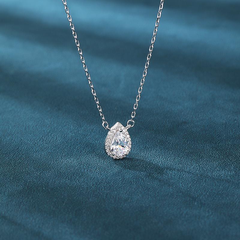 Pear Shaped Versatile Temperament Collarbone Chain, Women s Water Droplet Full Diamond 925 Sterling Silver Pendant Necklace серебряный