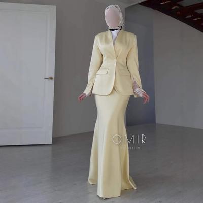 European-Size Women's Satin Suit Set: Long Sleeve, Waist-Hugging with Hip-Wrapping Skirt