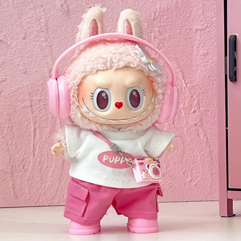 For 17cm Labubu V1 V2 V3 Clothes Headphones, T-Shirt, Pants, Shoes, Camera Clothes Set Labubu Accessories (No Dolls)