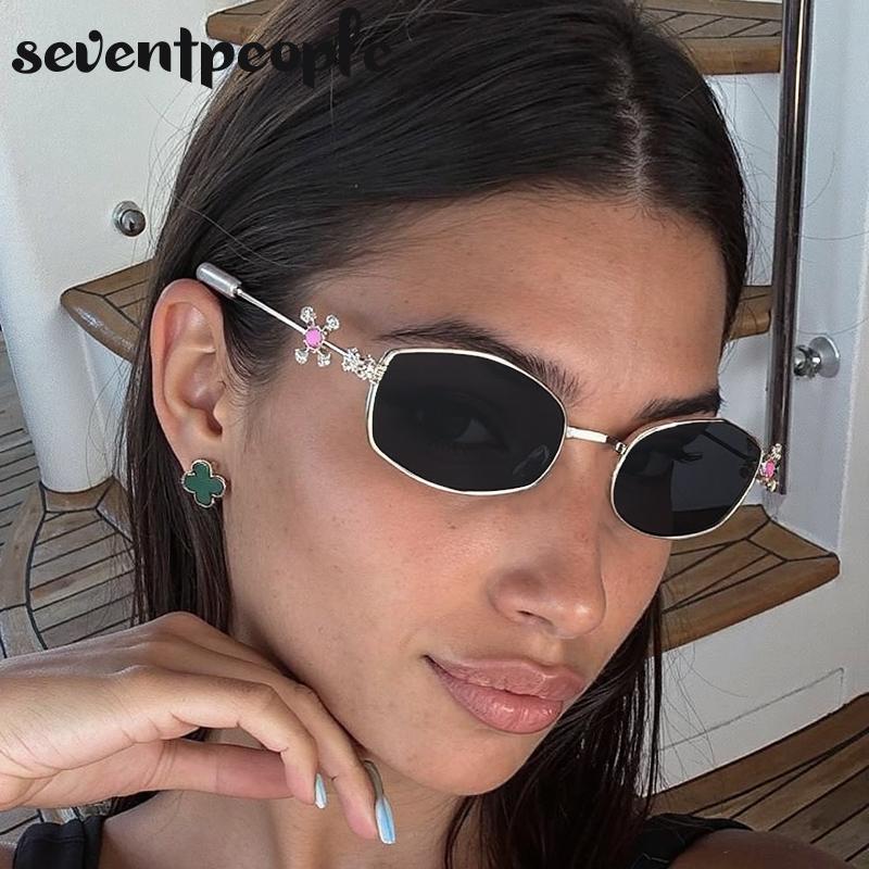 Small Frame Rhinestone Polygon Sunglasses Women  Luxury Brand Fashion Y2K Punk Metal Sun Glasses Retro Prescription Eyewear