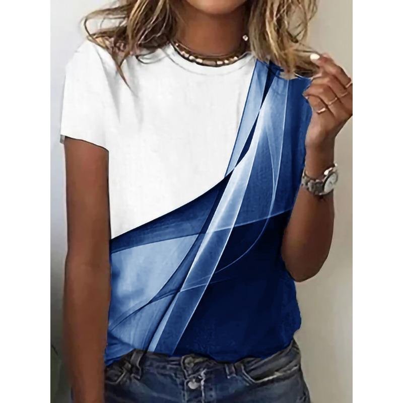 New Women's Casual Round Neck Short Sleeved Regular 3D Digital Printed Women's Top T-shirt