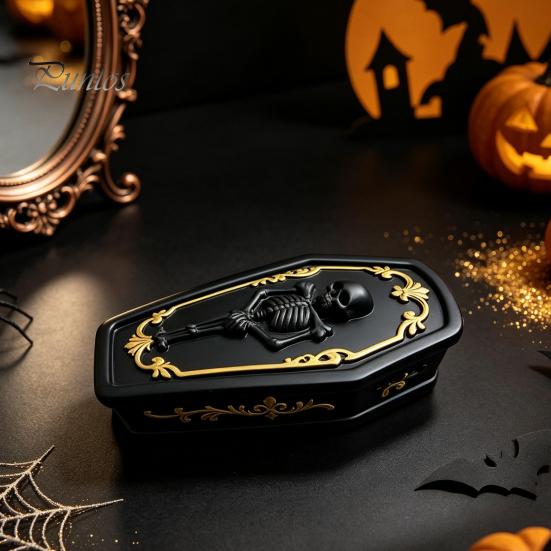 Skull Storage Organizer Gothic Casket Jewelry Box, Resin Spooky Figurine for Tabletop Rings, Halloween Dark Organizer, Unique Gift Goth Lovers