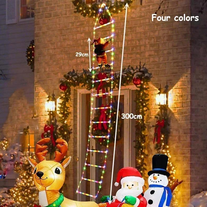 Christmas Decorations LED Ladder Lights with Climbing Santa Claus, Christmas Decor Light for Home Holiday Wall Window Xmas Decor 300cM