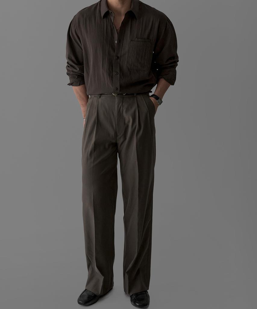 Baulopeulodeogteu Tencel Double-Pleat Slacks [Brown]