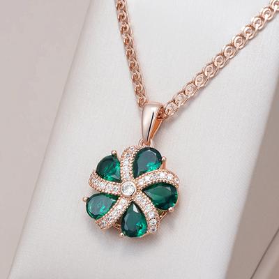 Collana Pendente in Zircone Naturale Verde Lucido per Donna Tendenza Colore Oro Rosa Gioielli Sposa Matrimonio Retrò Raffinato