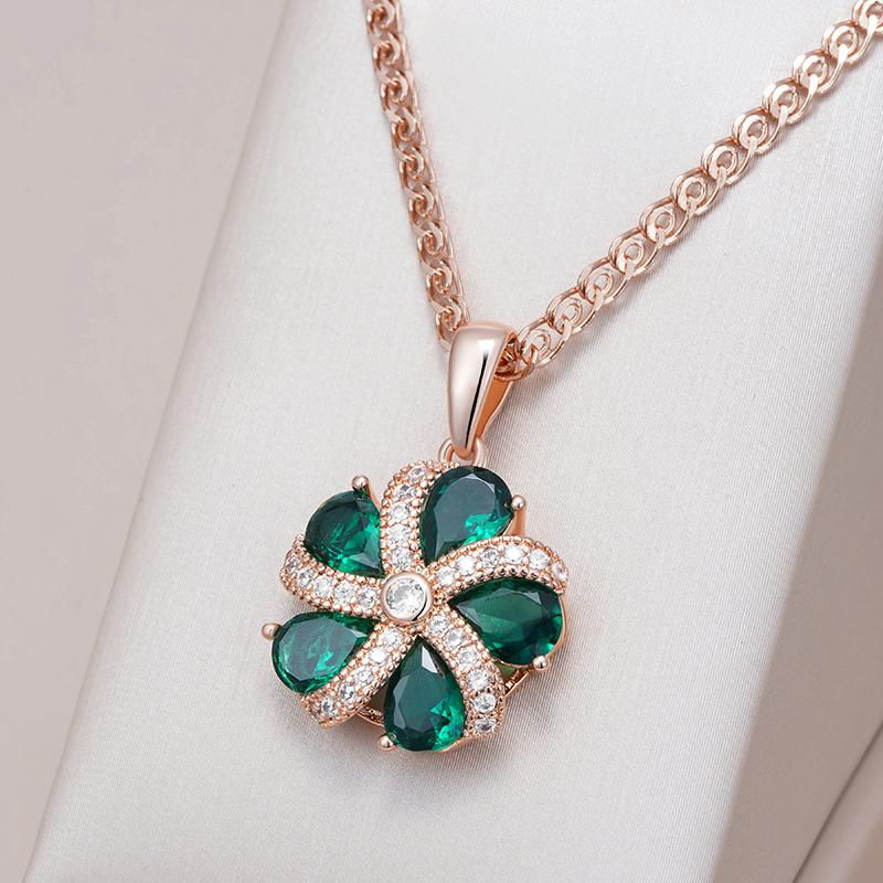 Shiny Green Natural Zircon Pendant Necklace For Women Trend  Rose Gold Color Fine Retro Bride Wedding Jewelry