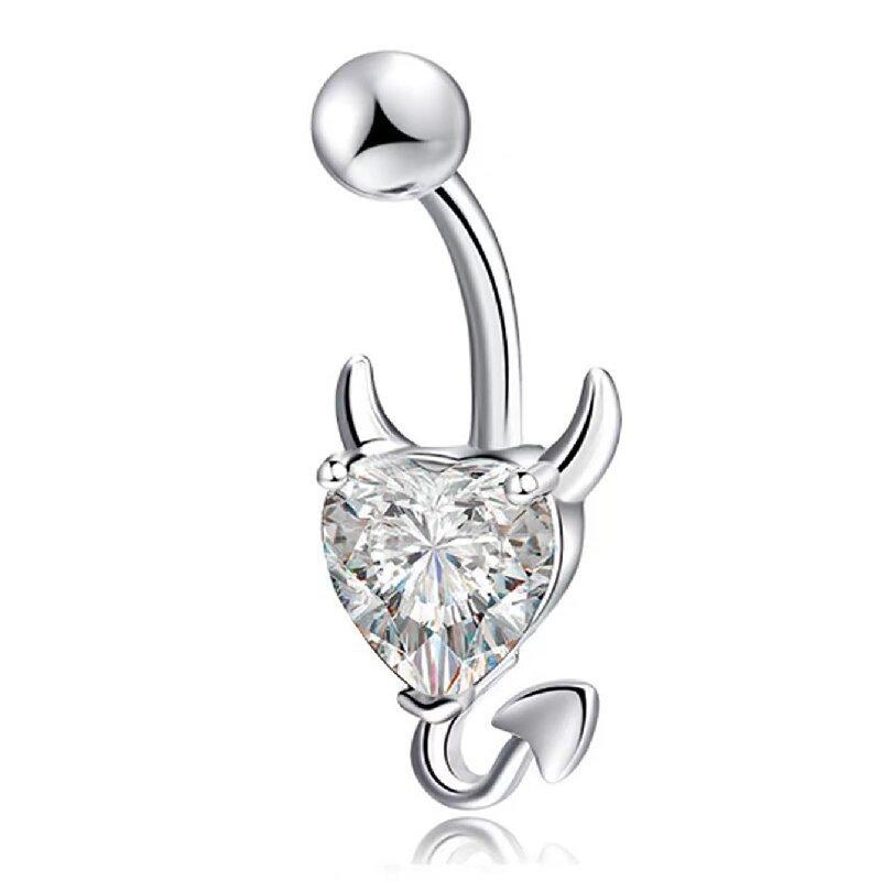 Women's Devil Heart Belly Ring, Minimalist Trendy Stainless Steel Navel Ring, Stylish Body Piercing Jewelry