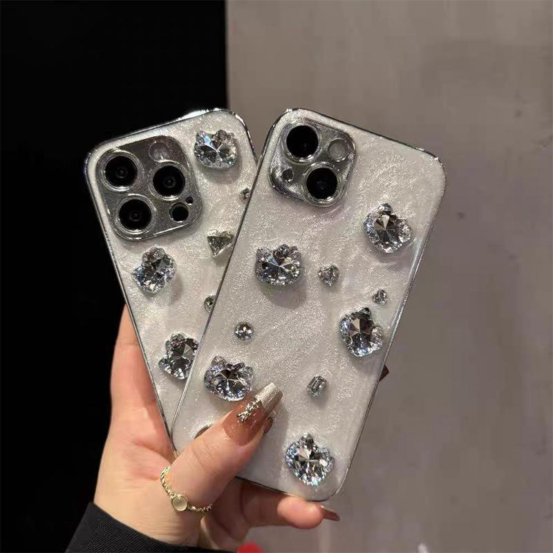 Electroplated Rhinestone KT Cat for Apple 15 Promax Luxury Female Mobile Phone Case for Apple 17 Drop Glue 16 Anti-fall