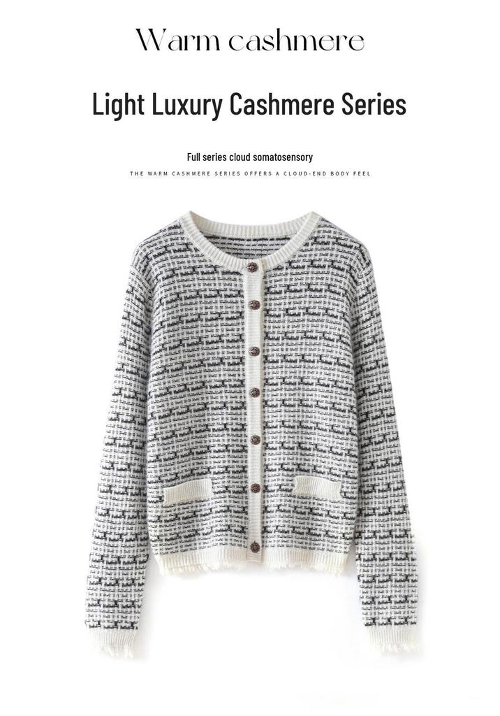 Lekasha Women's Cashmere Cardigan - Coco Style, Round Neck, Fashionable Knitwear for Autumn/Winter