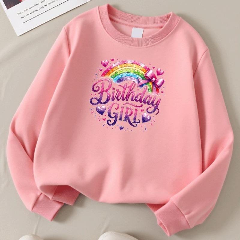 Kids Crewneck Long Sleeve Sweatshirt,Birthday Girl Rainbow Hearts & Bow Print