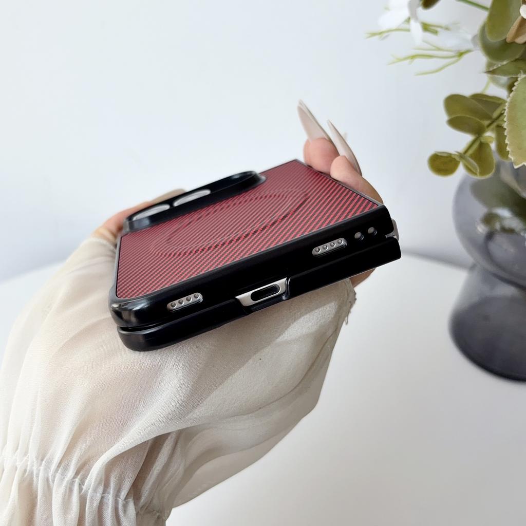 Magnetic For iPhone Duo Fold Case Luxury Carbon Fiber Leather Protective Back Cover For Magsafe Wireless Charging Shell Funda