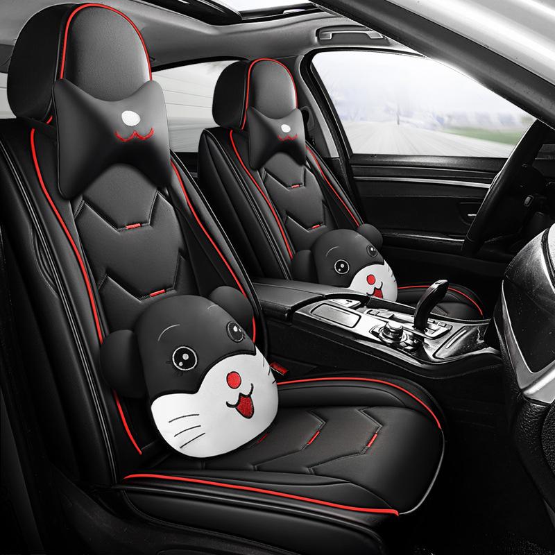 2022 Cartoon Mouse Leather Car Seat Covers - Universal, Four Seasons Full Wrap Set