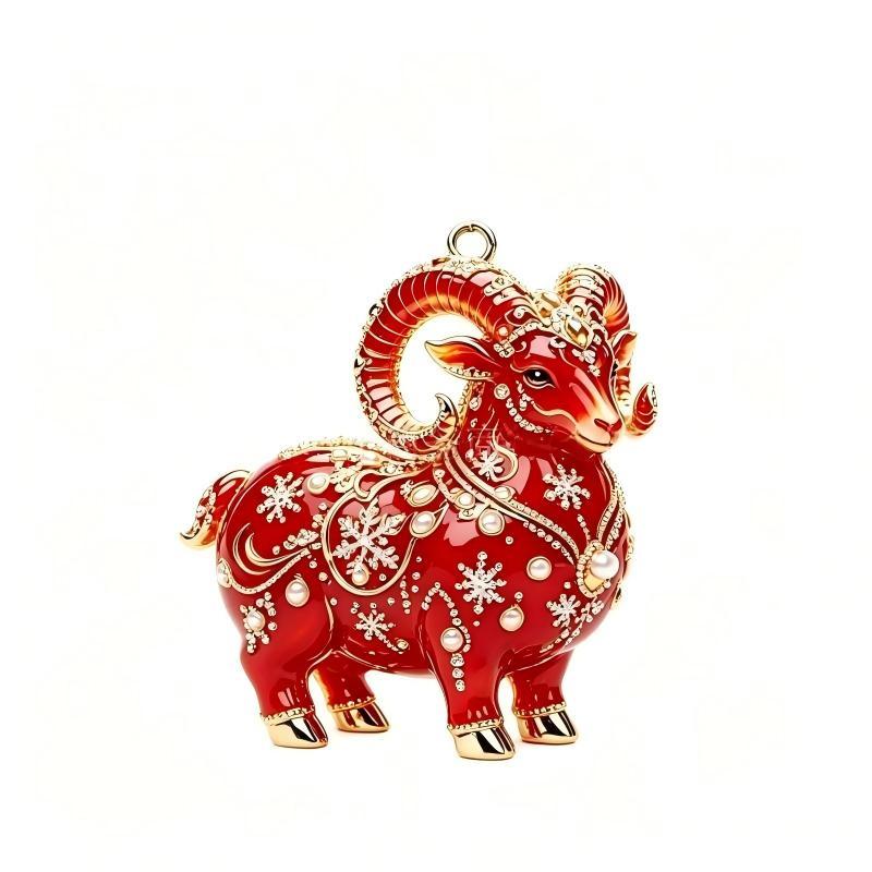 2D Flat Goat Hanging Ornament Acrylic Shining Goat Pendant Simulation Artificial Rhinestone Christmas Tree Ornament Bag Charms