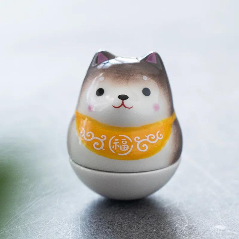Japanese Ceramic Daruma Crafts Cartoon Lucky Cat Fortune Ornament Landscape Home Decor Accessories Gifts Living Room Decoration