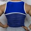 INCERUN Men Sleeveless Mesh Sheer Patchwork Fitted Party Club Tank Tops