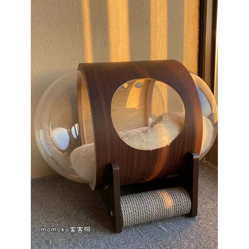 Net red space capsule transparent cat delivery room four seasons universal closed winter cat house solid wood capsule cat litter
