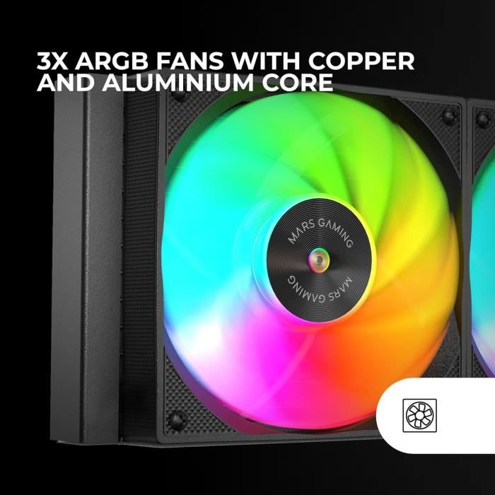 Refroidissement liquide aio - mars gaming - ml-vision360 - tdp 600w - 3 ventilateurs argb - écran lcd 4:3