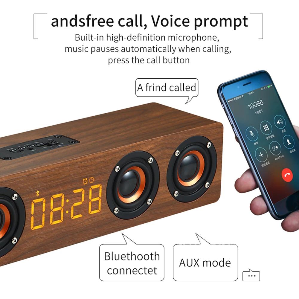 Rechargeable Wooden Alarm Clock with Bluetooth Soundbar Subwoofer Speaker Decoration E-sport Game and Home FM for Room Radio or