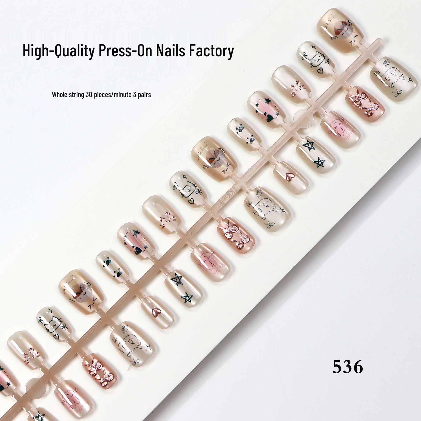 Cute Cat Dried Flower 3D Ice Transparent Cat Eye Press-On Nails