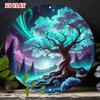 Nordic Fantasy Aurora Tree of Life HD Metal Wall Art  Mystical Forest Starry Night Metal Sign  Round Decorative Tin Plaque for