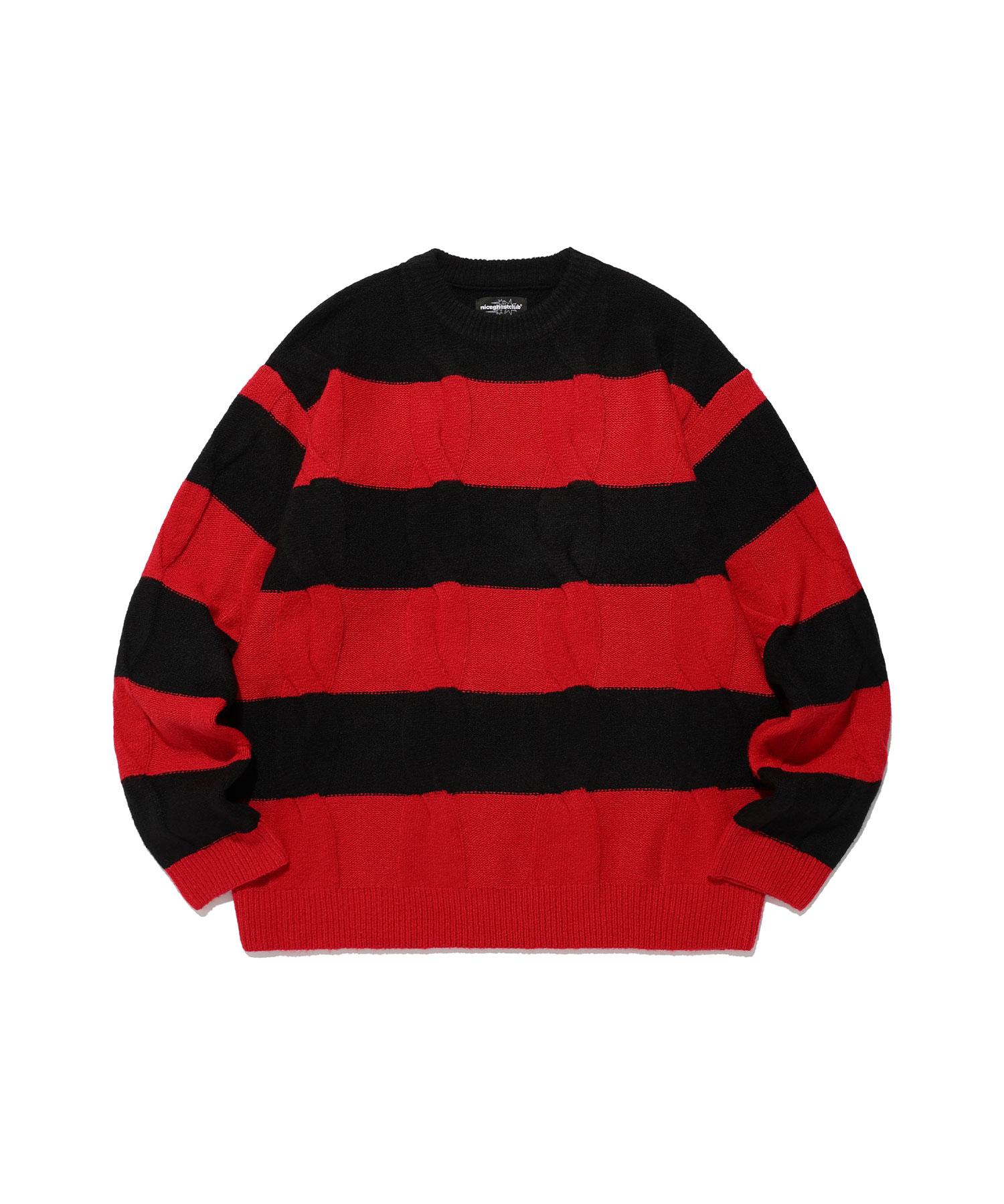 NICEGHOSTCLUB Вязаный свитер в полоску_Черный(Ng2Efuk603A) Black/S red