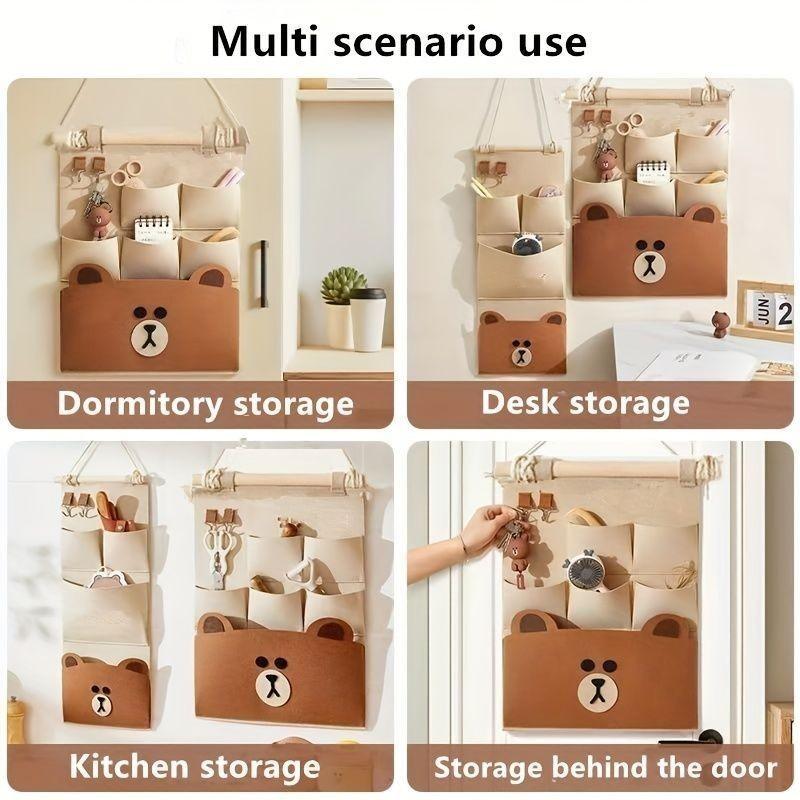 Bear Cartoon Wall Hanging Storage Bag For Bedroom Organizer And Multipurpose Use