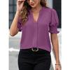 GMXIA Women's Summer V-neck Style Puffy Sleeve Solid Color Blouse Blouse
