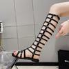 Fashion Roman Bandage Sandals Women Fashion Peep Toe Knee High Boots Ladies Retro Sandal 2025 New Summer Gladiator Shoes