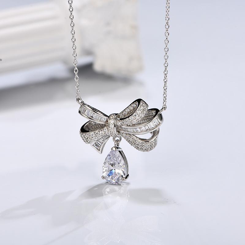 Elegant Bow Tie Diamond Necklace for Women - Versatile Spring/Summer Jewelry with a Unique Design
