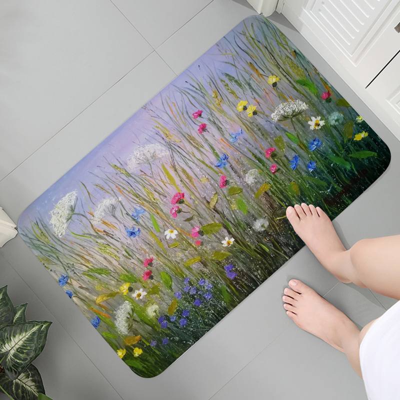 

Килимок для ванної кімнати Нековзкий килимок для вітальні, кухні, дверей, олійний живопис, квітковий принт, килимок для підлоги 40x60cm
