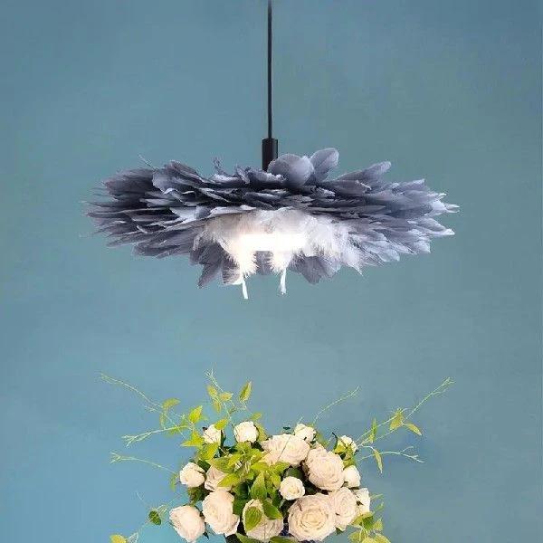 NEW Hemp Rope Purple Feather Pendant Lamp For Boys Girls Children'S Room Bedroom School Wedding Hanging Decor Led Lighting