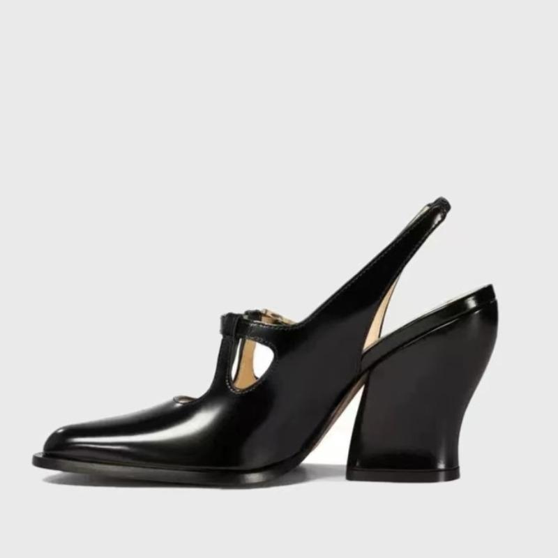 Fashion Temperament Thick Heel Sandals Summer New Square Head Shallow Mouth Metal Buckle Anti-slip Wear-resistant High Heels