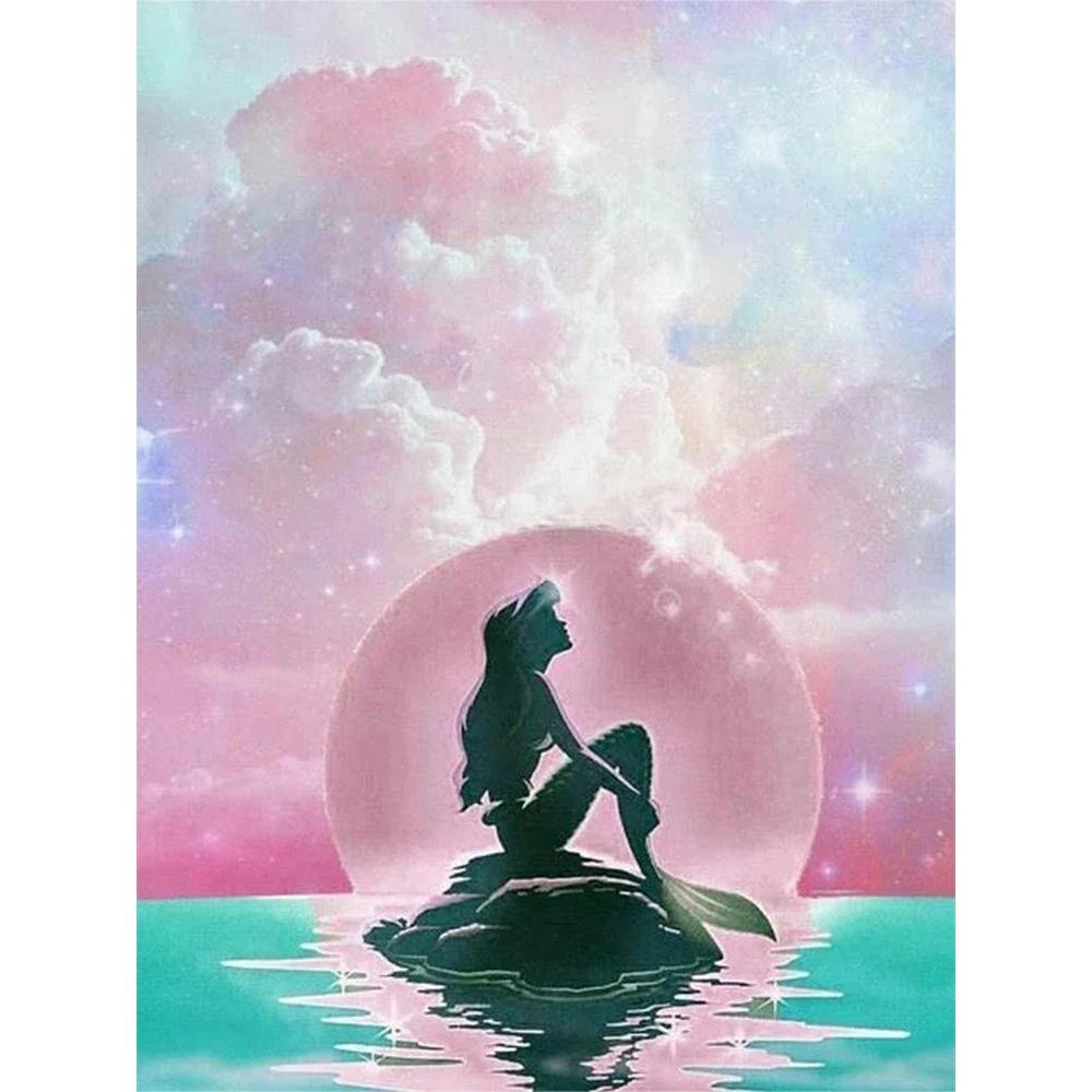 Disney Diamond Painting Ariel s Silhouette Dreamy Art Painting Cartoon Diamond Painting Full Diamond Cross Stitch DIY Gift Home Decor Round 20x30cm