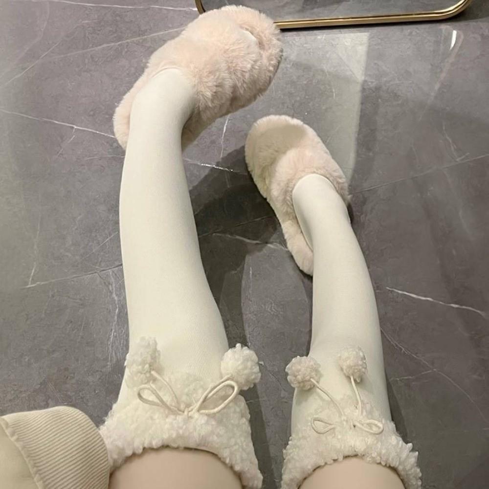 1 Pair Lamb Fur Knee High Socks Vertical Stripe Over Knee Socks Cute Thigh High Socks Autumn Winter