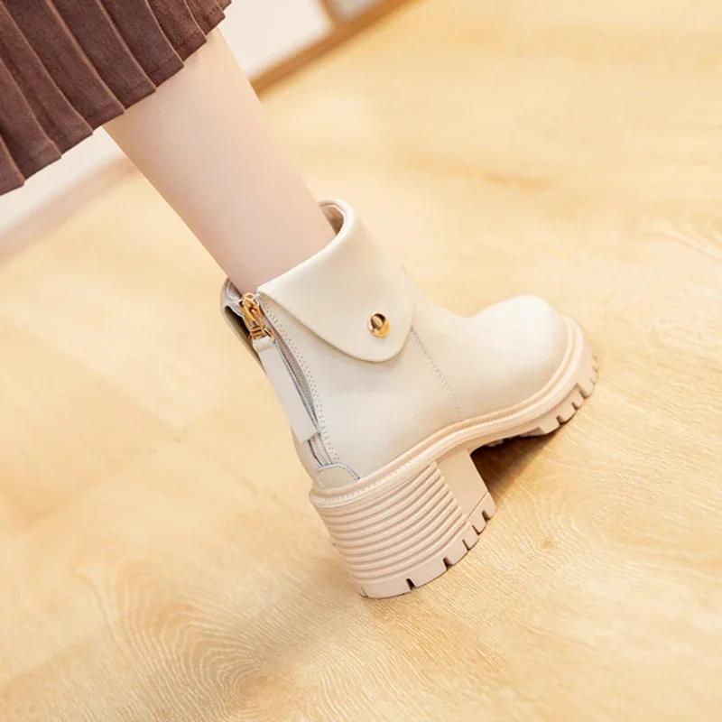Fashion Round Toe Booties Black Large Size Warm Ankle Boots for Women Comfortable and Elegant Chic Designer Luxury Pu Woman Short Shoes