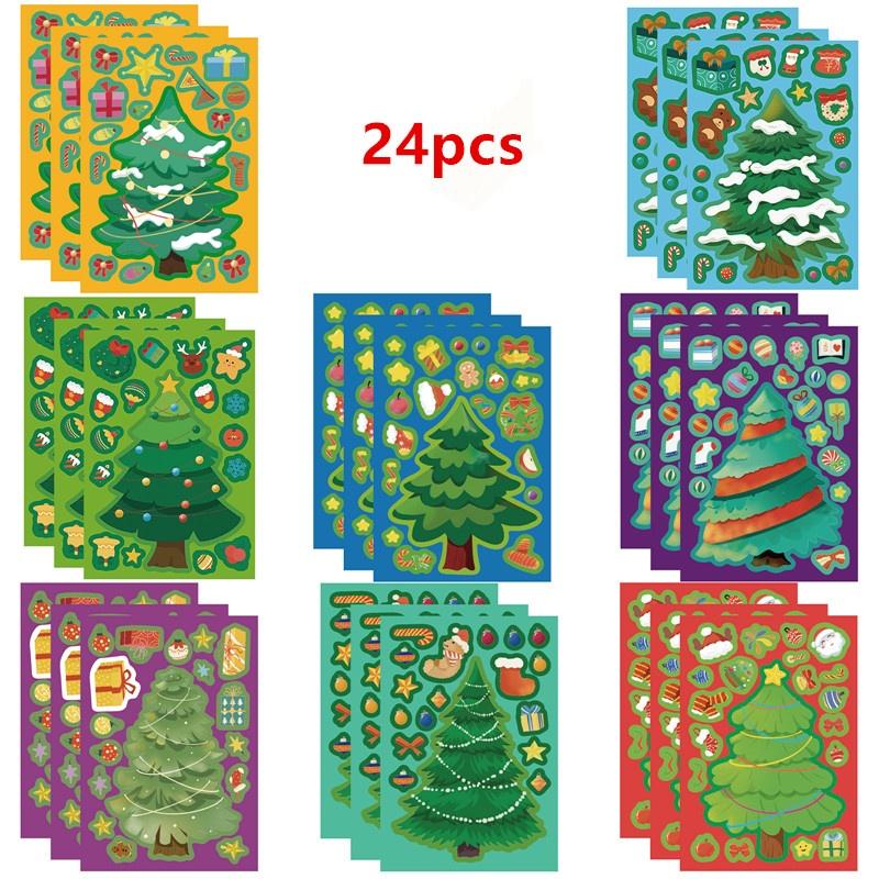 12/24Pcs Toy Puzzle Stickers Christmas Tree Make A Face Stickers Diy Handicrafts Waterproof Stationery Stickers